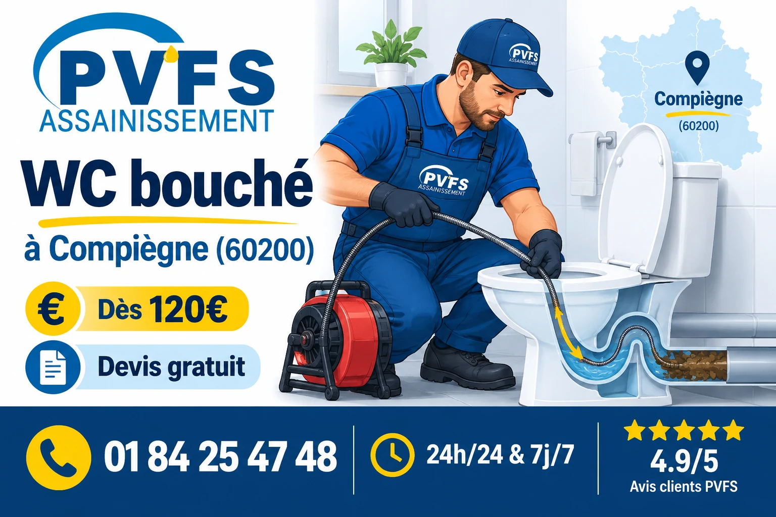 Illustration de la prestation PVFS : Débouchage Canalisation