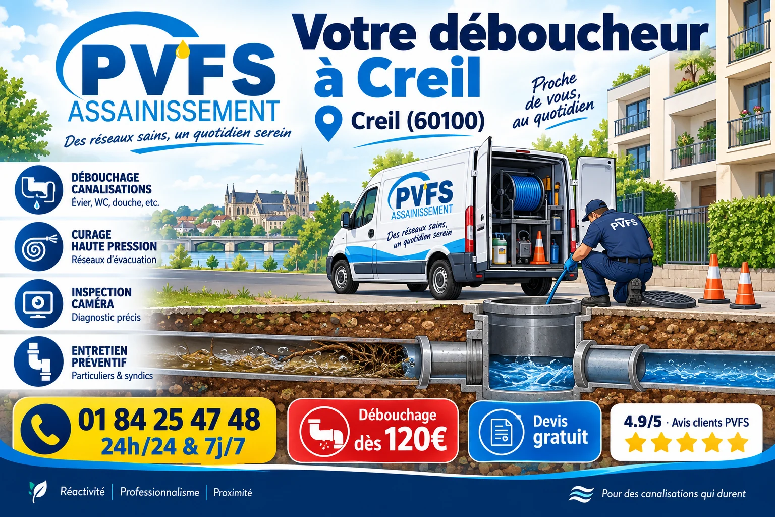 Illustration PVFS : débouchage à Creil (60100), dès 120 €, disponible 24h/24