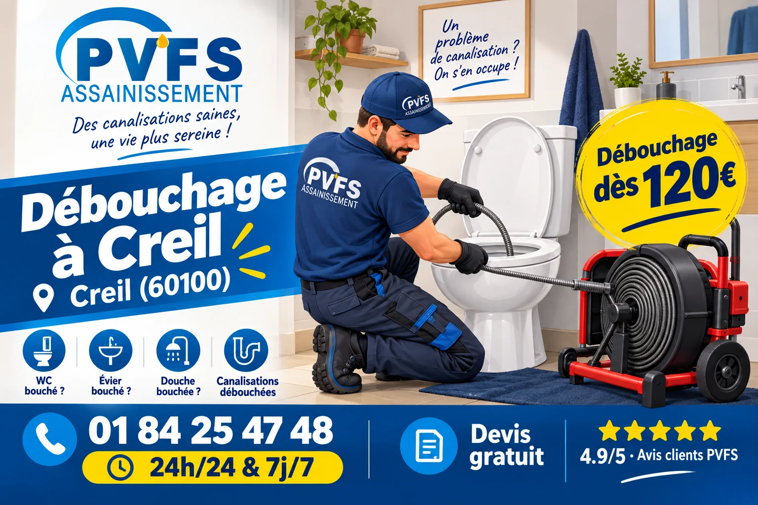 Illustration de la prestation PVFS : Débouchage Canalisation