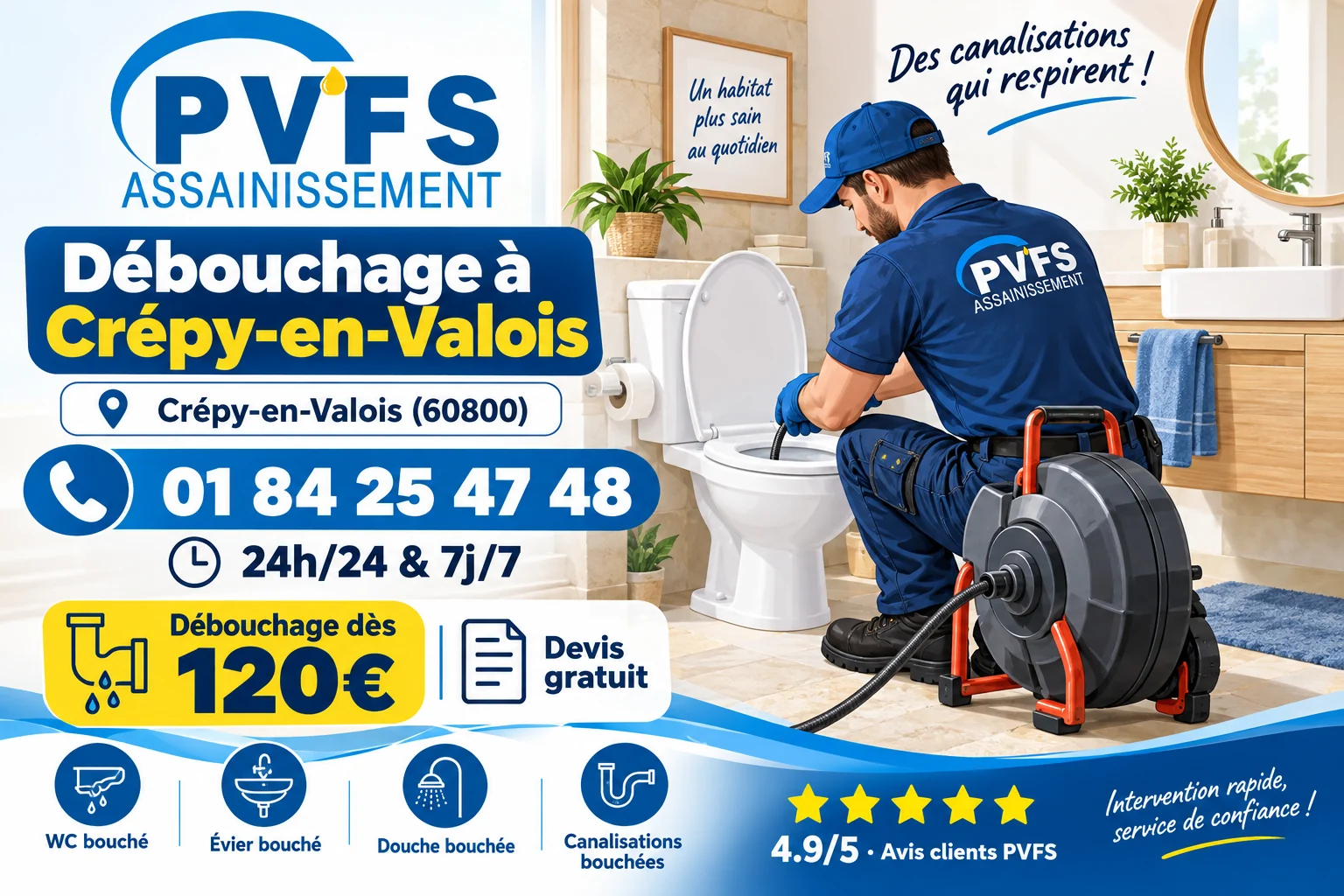 Illustration de la prestation PVFS : Débouchage Canalisation